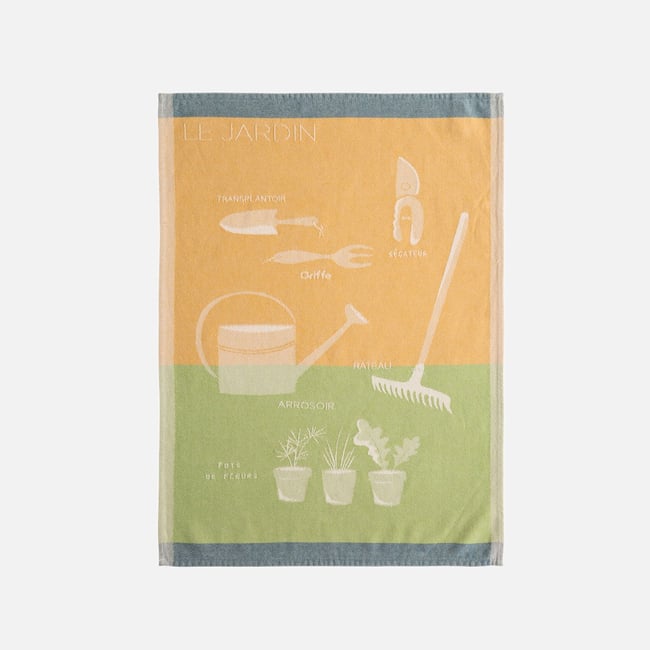 Torchon jacquard en coton LE JARDIN jaune <span itemprop=