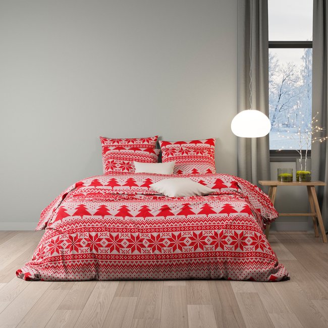 Parure de lit flanelle pin rouge <span itemprop=