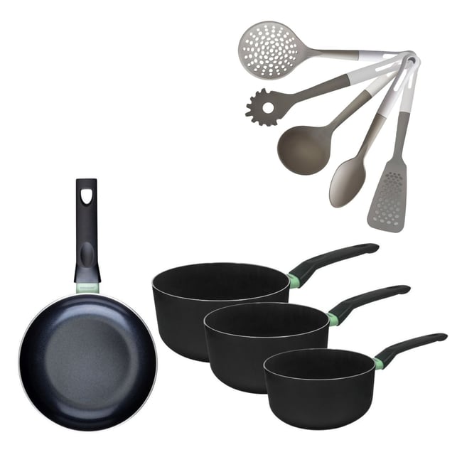 Batterie 1 poêle 16cm + 3 casseroles 16/18/20cm BRANDAO noir|vert <span itemprop=