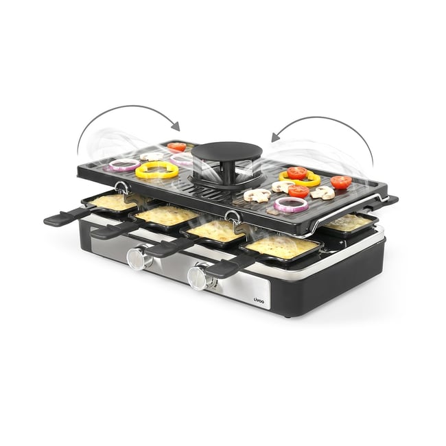 Appareil à raclette 8 personnes avec hotte aspirante gris <span itemprop=