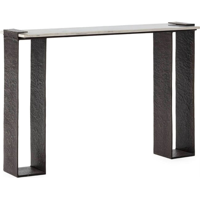 Console en métal et marbre allure galerie Couleur laiton vieilli et blanc <span itemprop=