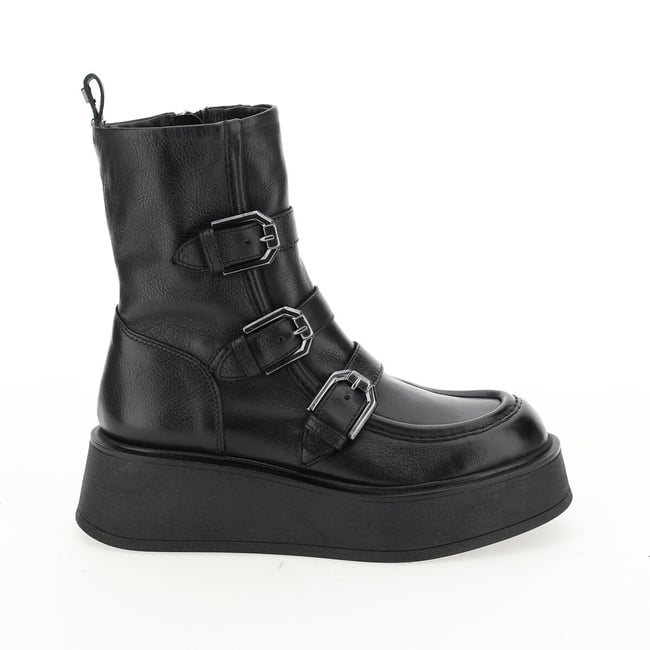 Bottes Motardes Femme Au Mollet - Style Biker Avec Boucles Multiples - En Cuir Synthétique - Expédition Depuis L'Italie