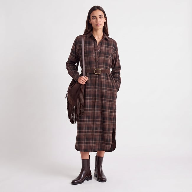 Robe chemise midi à carreaux CORAURA brown <span itemprop=