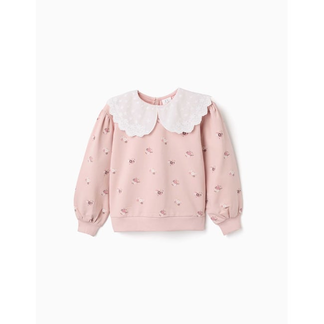 Sweat en coton avec imprimé floral et maxi col rose clair <span itemprop=