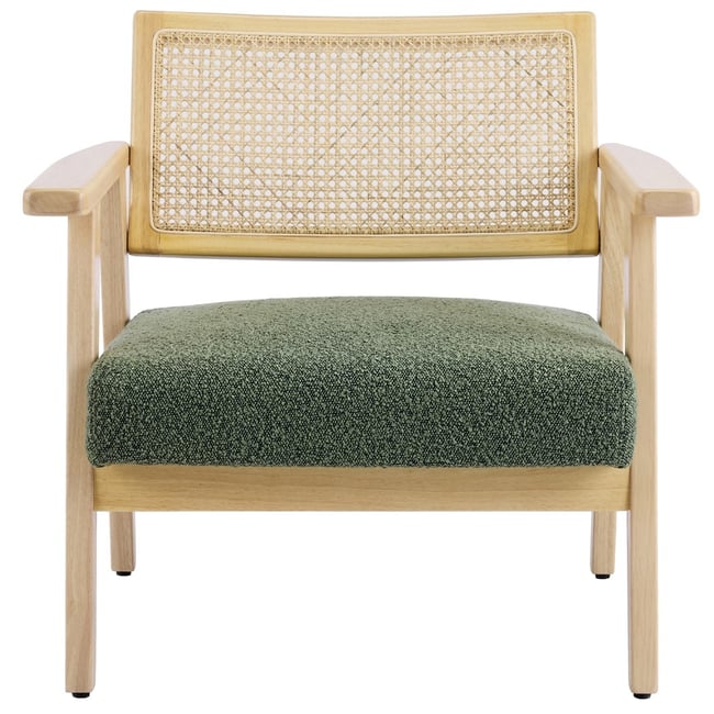 Fauteuil en tissu bouclé et cannage - TIM Couleur vert <span itemprop=
