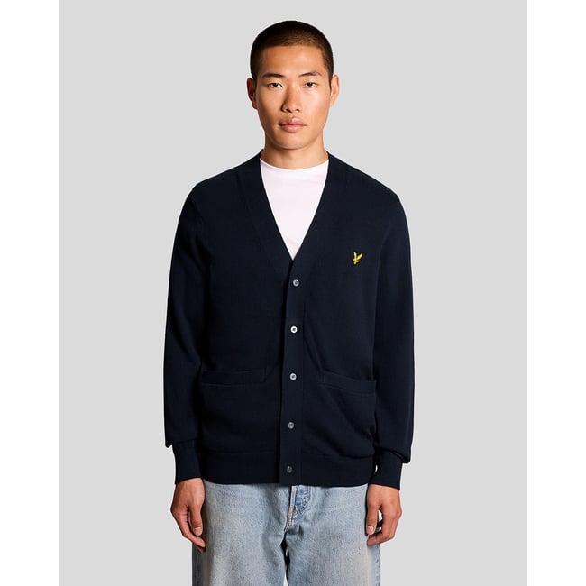 Cardigan en coton col V bleu foncé marine <span itemprop=