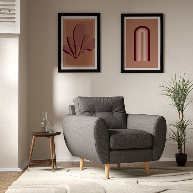 Ada Scandi Buttoned Soft Woven Armchair with Light Wood Legs - ÉDITÉ