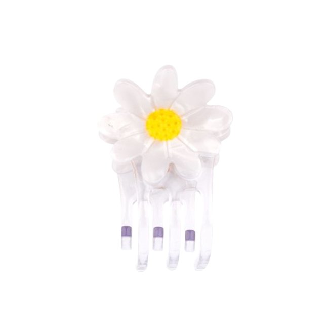 Mini pince à cheveux  PÂQUERETTE blanc nacré avec pistils jaunes <span itemprop=