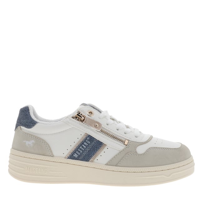 Sneakers écrues à semelle plate avec des lacets et un zip latéral beige <span itemprop=