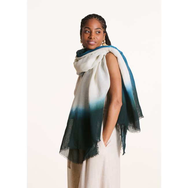 Foulard imprimé tie & dye en coton et lin bleu <span itemprop=