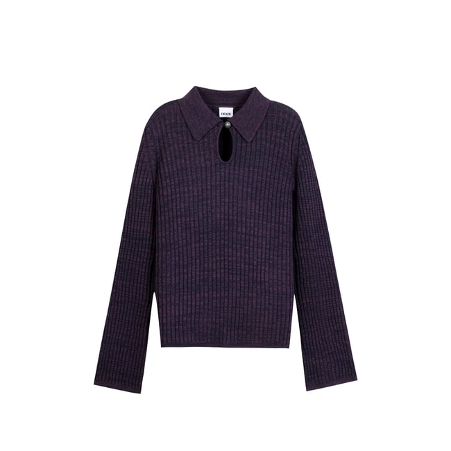 Pull tricot mouliné goutte devant violet foncé <span itemprop=