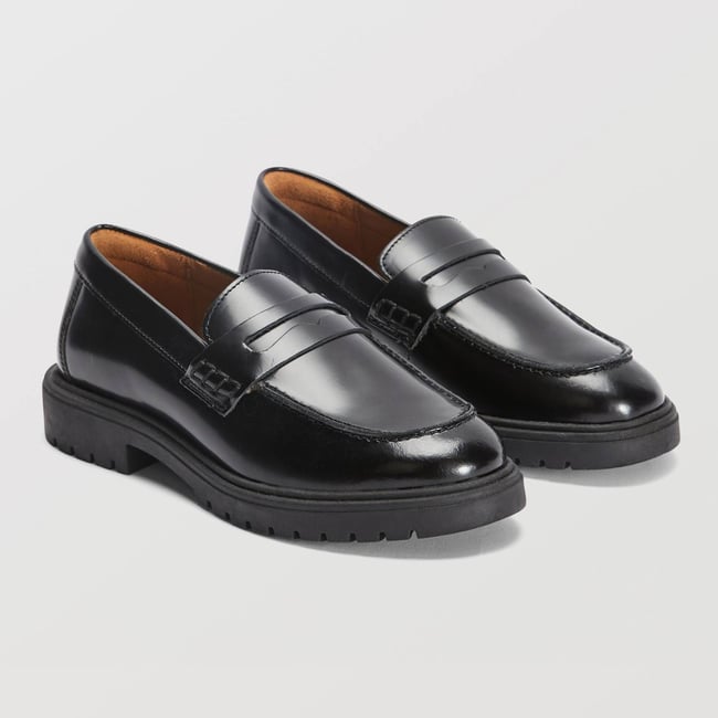 Mocassin cuir semelle épaisse noir <span itemprop=