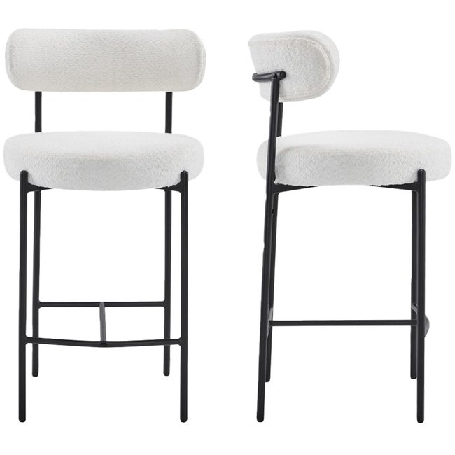 Lot de 2 tabourets de bar en tissu bouclé - EVORA Couleur beige bouclé <span itemprop=