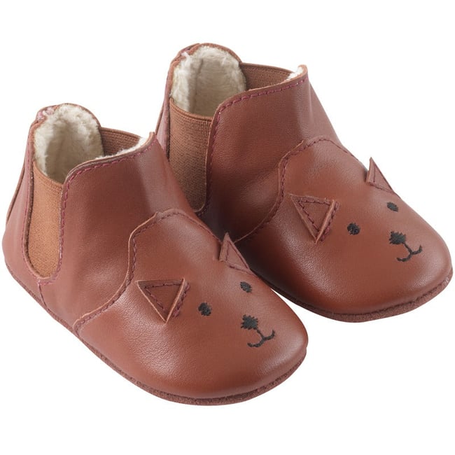 Chaussures bébé cuir souple fourrées Emmie marron <span itemprop=