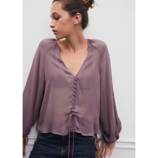 Chemisier en mousseline détail nœuds rose <span itemprop=
