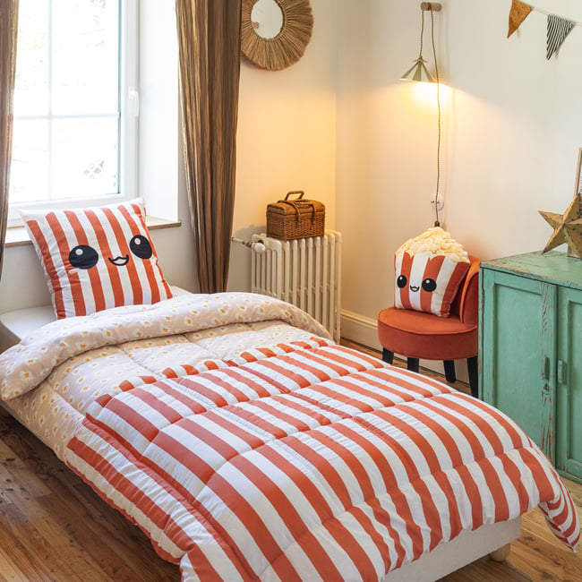 Parure de lit en 100% coton à motifs avec housse de couette + taie d’oreiller fresh popcorn <span itemprop=