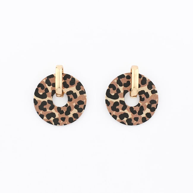 Boucles d'oreilles rondes Balagane imprimé léopard marron <span itemprop=