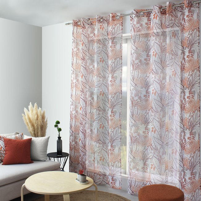 Voilage coloré motif exotique terracotta <span itemprop=