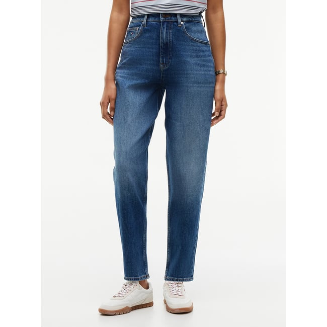 High-Waist-Jeans, Mom-Fit denim dark <span itemprop=