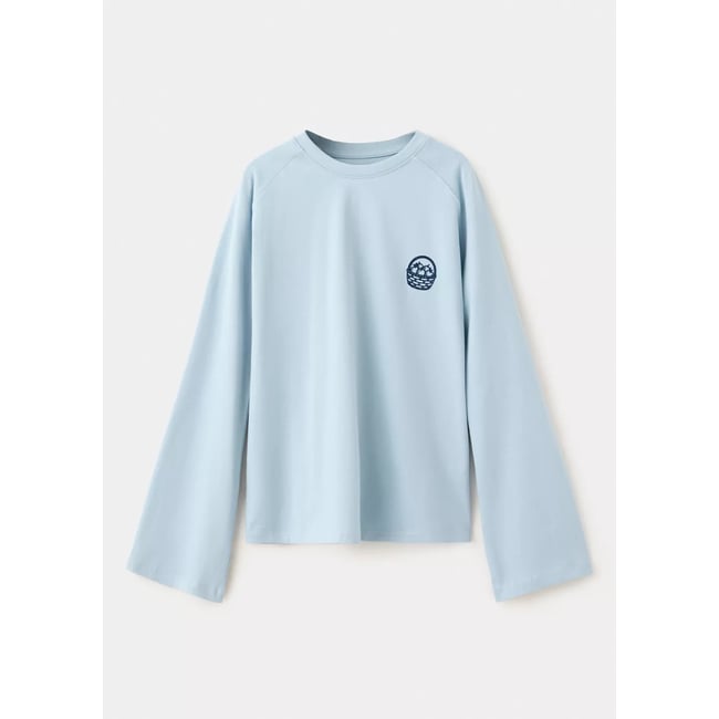 T-shirt relaxed détail brodé bleu ciel <span itemprop=