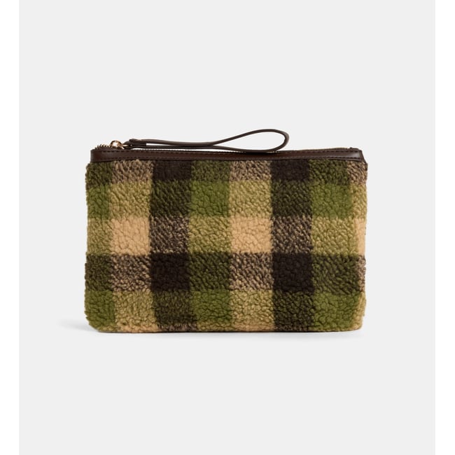 Pochette vicky en imitation peau lainée vert et camel <span itemprop=