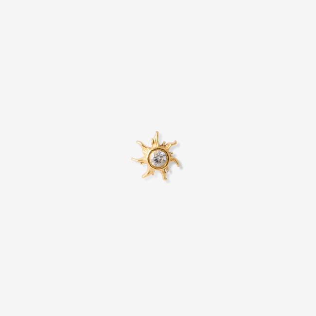 Piercing helix/tragus soleil en acier chirurgical avec strass de zirconium doré <span itemprop=