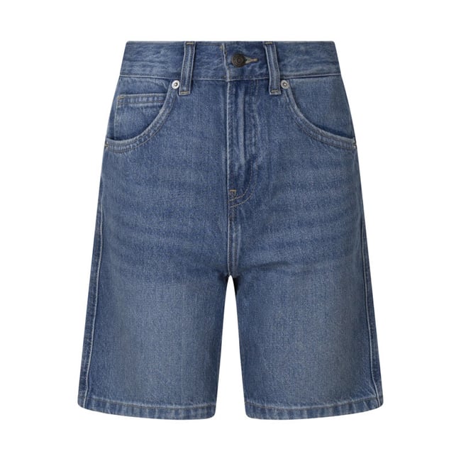 Short en coton bleu à coupe droite pourvu d'une maille aspect délavé bleu <span itemprop=