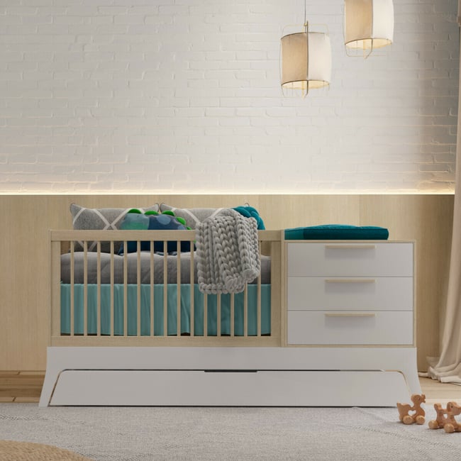 Lit bébé combiné et évolutif CHARLIE blanc et bois <span itemprop=
