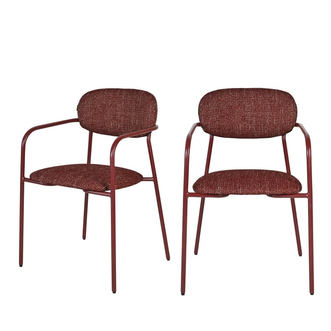 Lot de 2 fauteuils de table en tissu pieds métal- ANATOLE Couleur bordeaux <span itemprop=