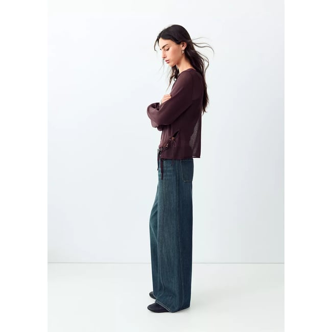 Jean wide leg taille basse à coutures bleu foncé vintage <span itemprop=