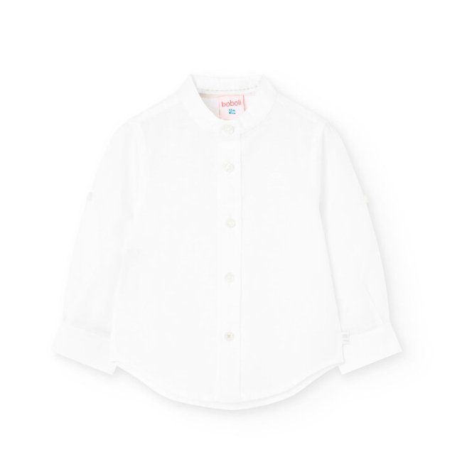 Chemise à manches longues avec col mao blanc <span itemprop=
