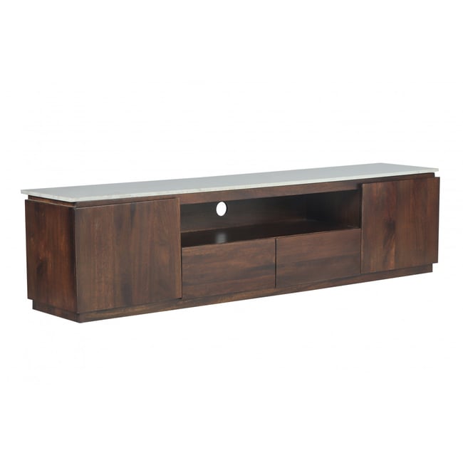 Meuble TV 200 cm bois massif, BARBARA Couleur marron foncé <span itemprop=