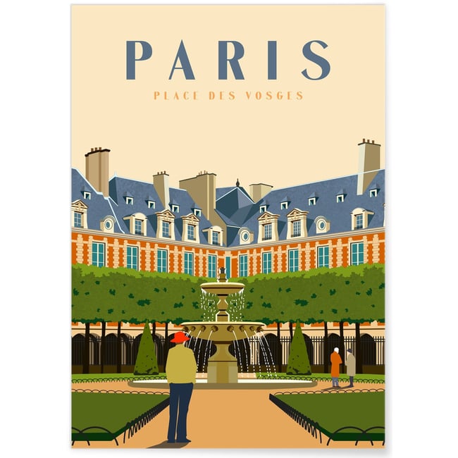 Affiche ville Paris - Place des Vosges Couleur blanc <span itemprop=