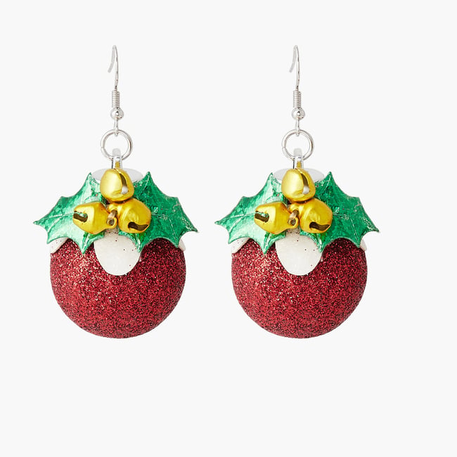 Boucles d'oreilles boules de Noël rouge <span itemprop=