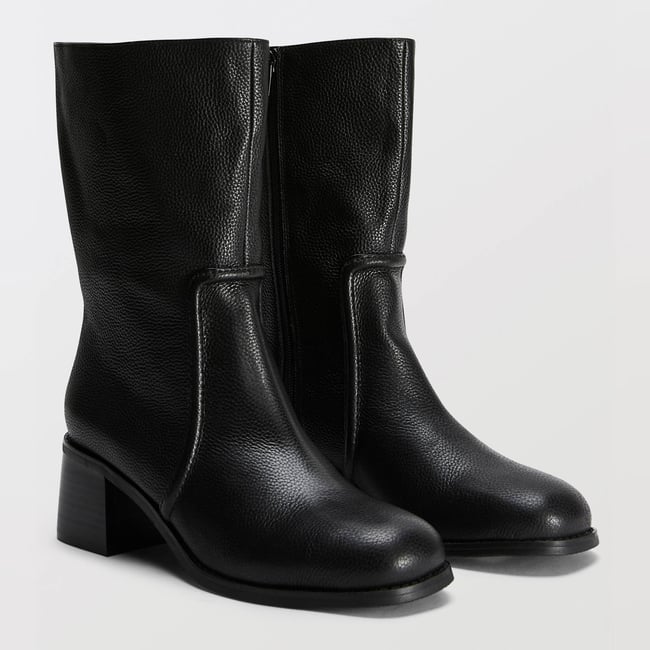 Bottes à talon en cuir - MONOPRIX