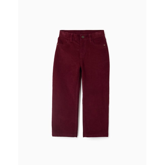 Pantalon à coupe droite en velours côtelé rouge foncé <span itemprop=