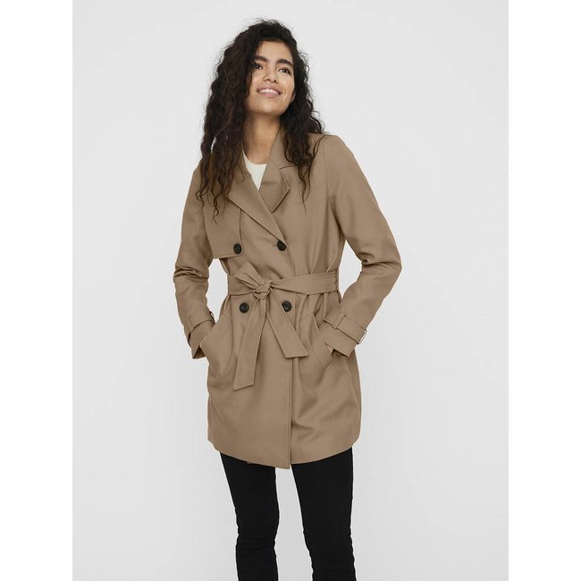 Mid-Length Trench Coat with Belt, dark beige, VERO MODA