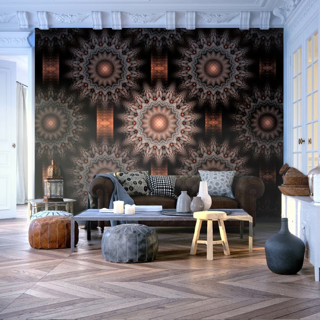 Papier peint intissé panoramique Abstractions figure fractale - fantaisie Couleur noir <span itemprop=