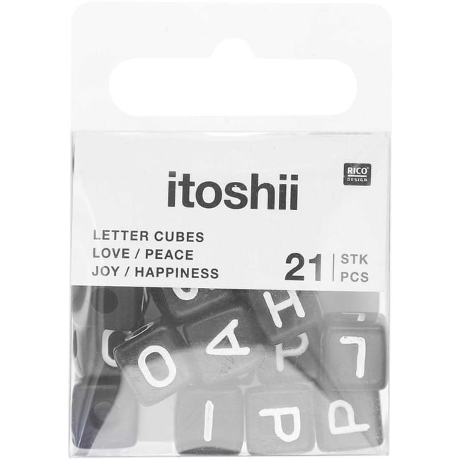 Itoshii pack 21 perles ponii noires love peace happiness joy - RICO DESIGN