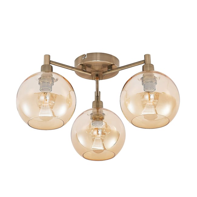 Plafonnier en métal moderne, Jemissa Couleur laiton ancien, ambre <span itemprop=