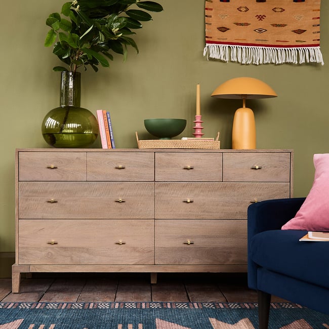 Verne Mango Wood 8 Drawer Chest Of Drawers, grey, SWOON
