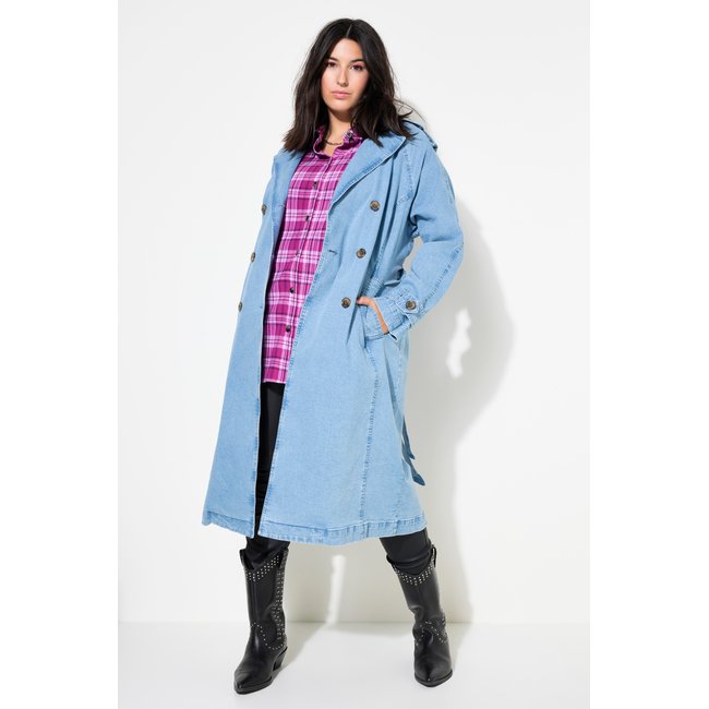 Trenchcoat en jean, coupe évasée bleu clair <span itemprop=