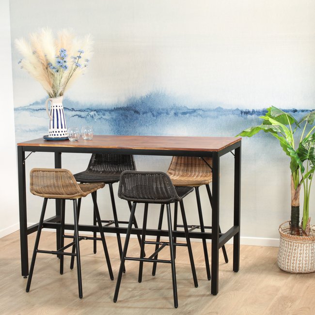 Table haute bar de jardin bois et métal 150 cm SAMANA noir <span itemprop=