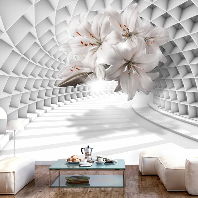 Papier peint intissé panoramique 3D et Perspective Flowers in the Tunnel Couleur blanc <span itemprop=