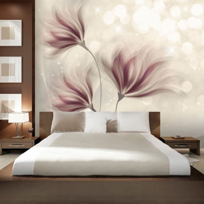 Papier peint intissé panoramique Fleurs Luminous Morning Couleur beige <span itemprop=