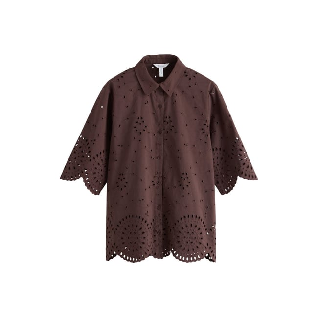 Chemise brodée à manches 3/4 n. premium marron chocolat <span itemprop=