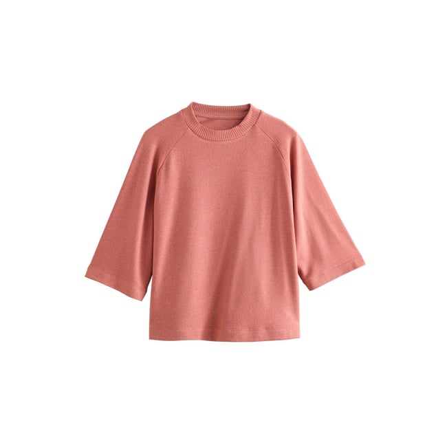 Pull droit ras du cou doux fard à joues rose <span itemprop=