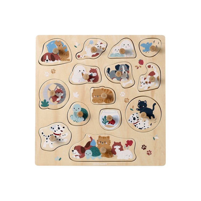 Puzzle boutons animaux en bois FSC® marron <span itemprop=