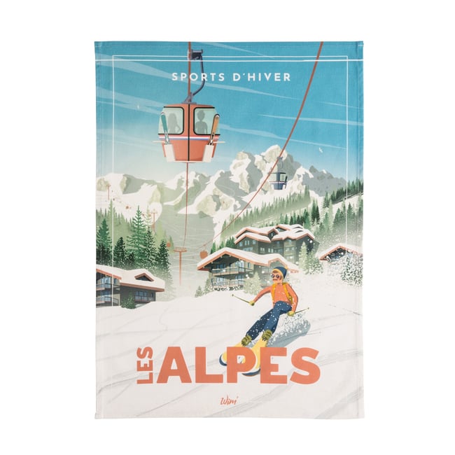 Torchon imprimé en coton, WIM LES ALPES multicolore <span itemprop=