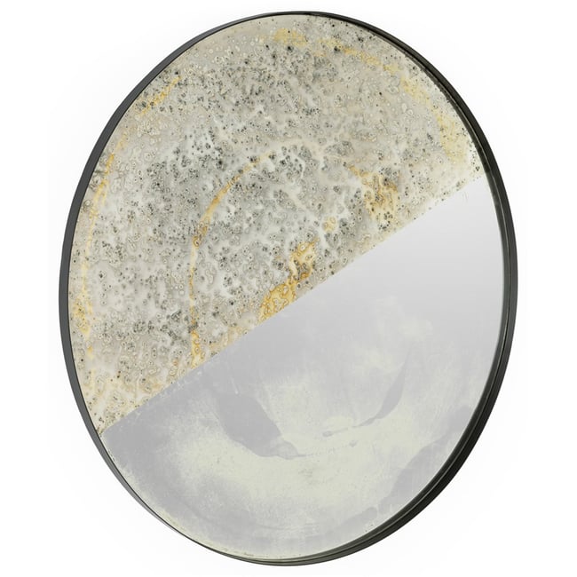 Miroir rond mural en métal Couleur noir vieilli <span itemprop=